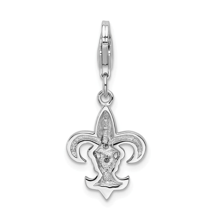 Million Charms 925 Sterling Silver With Rhodium-Plated (Cubic Zirconia) CZ Polished Fleur De Lis With Lobster Clasp Charm