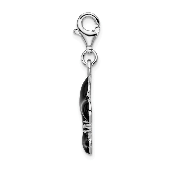 Million Charms 925 Sterling Silver With Rhodium-Plated Black Enameled Fleur De Lis With Lobster Clasp Charm