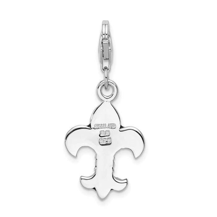 Million Charms 925 Sterling Silver With Rhodium-Plated Black Enameled Fleur De Lis With Lobster Clasp Charm