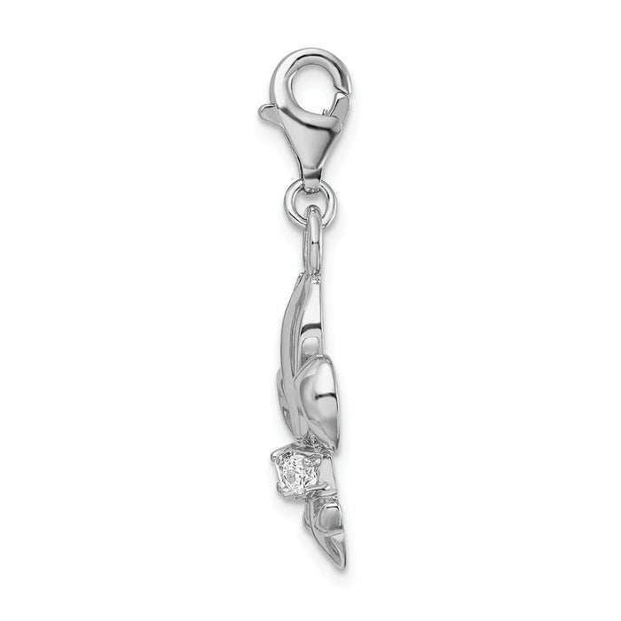 Million Charms 925 Sterling Silver With Rhodium-Plated (Cubic Zirconia) CZ Polished Fleur De Lis With Lobster Clasp Charm