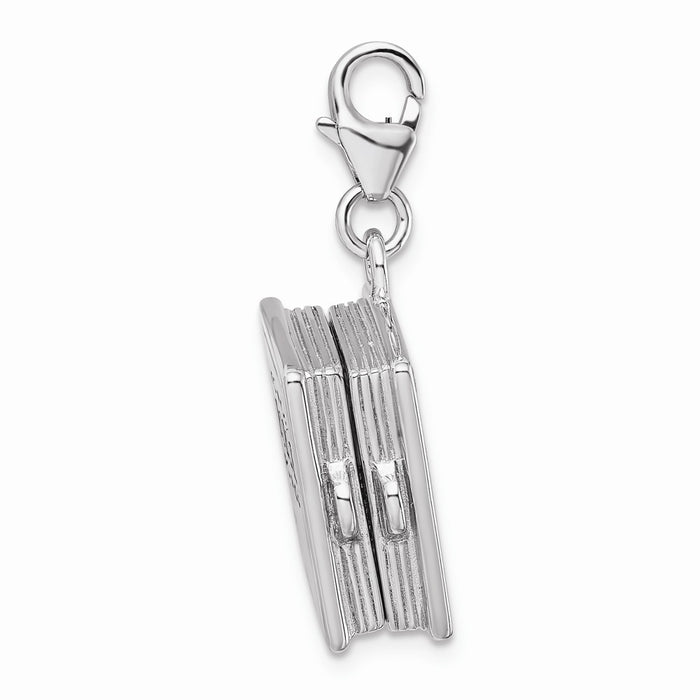 Million Charms 925 Sterling Silver With Rhodium-Plated 3-D Enameled Bible With Lobster Clasp Charm