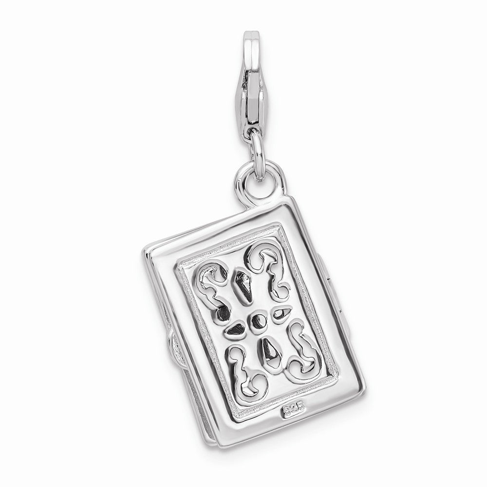 Million Charms 925 Sterling Silver With Rhodium-Plated 3-D Enameled Bible With Lobster Clasp Charm