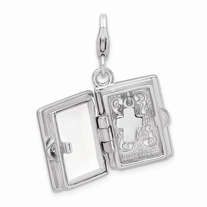 Million Charms 925 Sterling Silver With Rhodium-Plated 3-D Enameled Bible With Lobster Clasp Charm