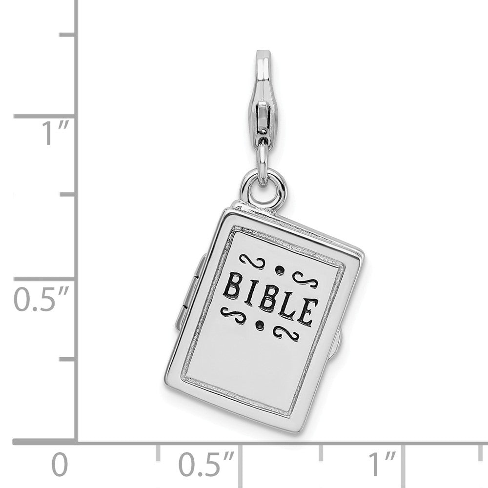 Million Charms 925 Sterling Silver With Rhodium-Plated 3-D Enameled Bible With Lobster Clasp Charm