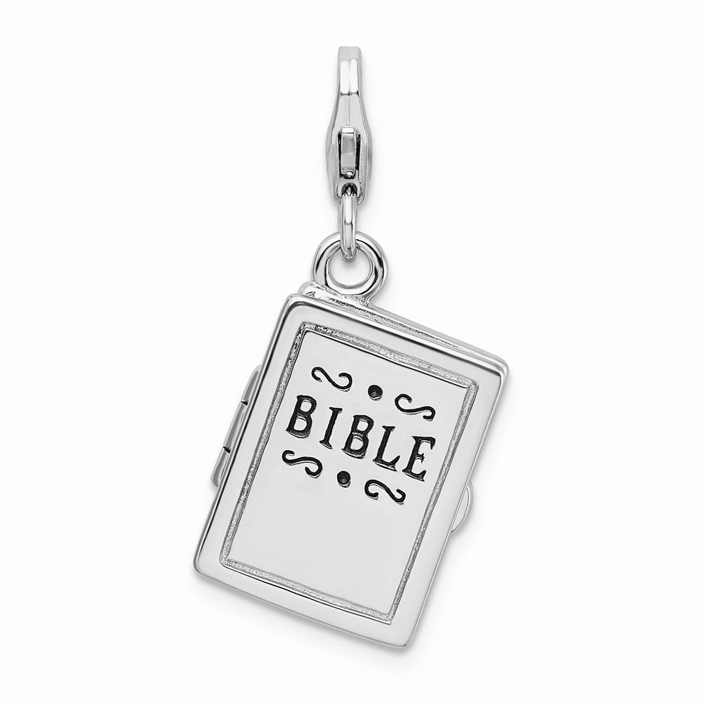 Million Charms 925 Sterling Silver With Rhodium-Plated 3-D Enameled Bible With Lobster Clasp Charm