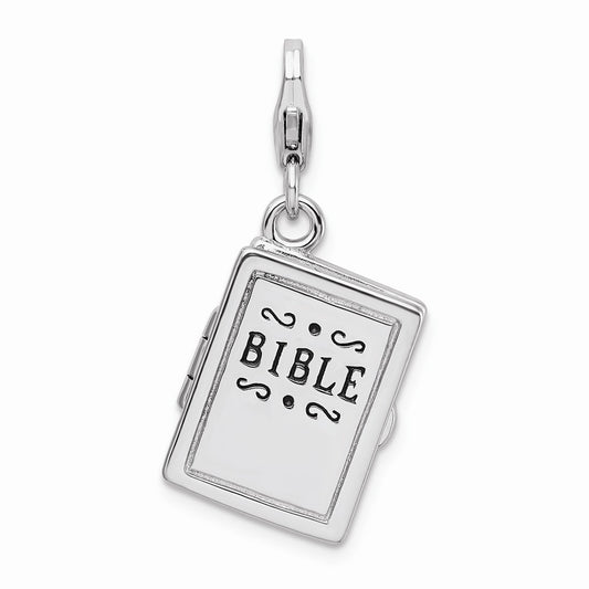 Million Charms 925 Sterling Silver With Rhodium-Plated 3-D Enameled Bible With Lobster Clasp Charm