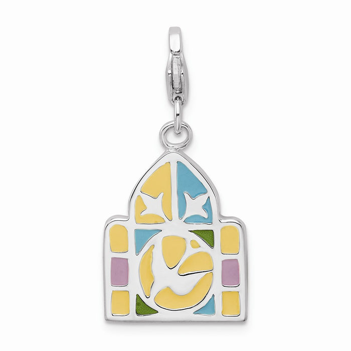 Million Charms 925 Sterling Silver With Rhodium-Plated 3-D Enameled Stain Glass Window With Lobster Clasp Charm