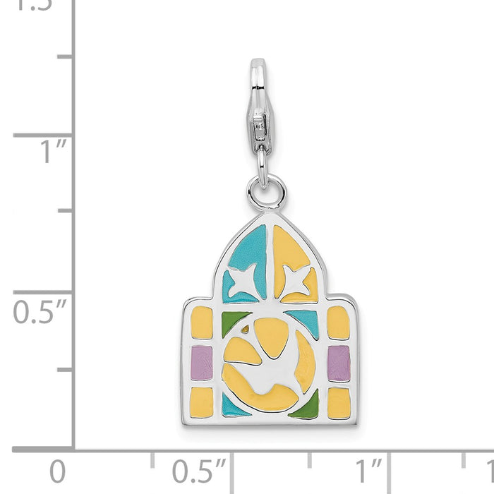 Million Charms 925 Sterling Silver With Rhodium-Plated 3-D Enameled Stain Glass Window With Lobster Clasp Charm