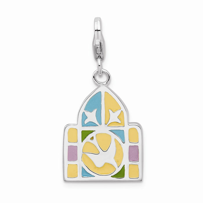 Million Charms 925 Sterling Silver With Rhodium-Plated 3-D Enameled Stain Glass Window With Lobster Clasp Charm