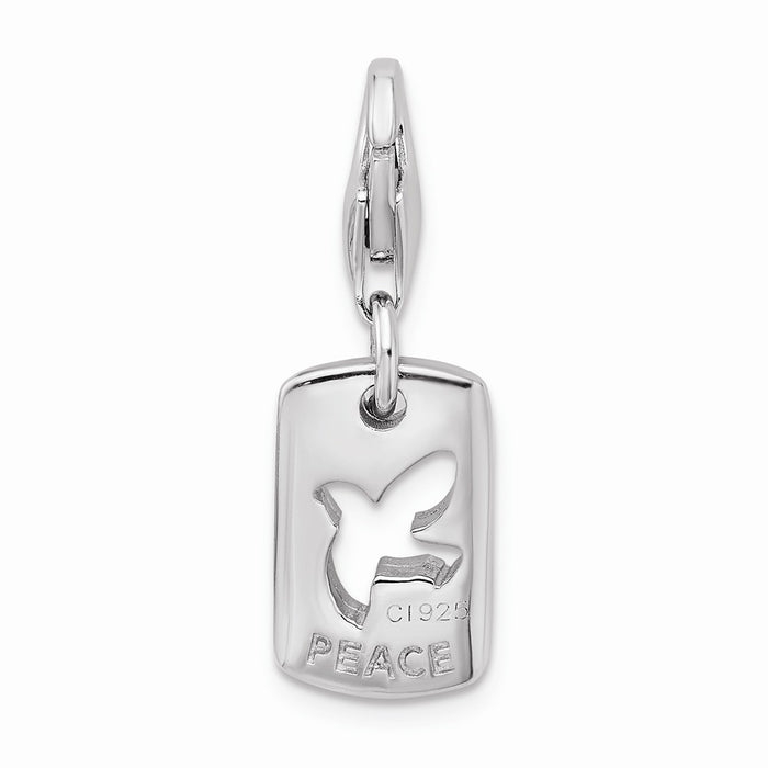 Million Charms 925 Sterling Silver With Rhodium-Plated (Cubic Zirconia) CZ Cut-Out Dove/Peace Clip-On With Lobster Clasp Charm