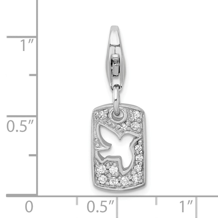 Million Charms 925 Sterling Silver With Rhodium-Plated (Cubic Zirconia) CZ Cut-Out Dove/Peace Clip-On With Lobster Clasp Charm