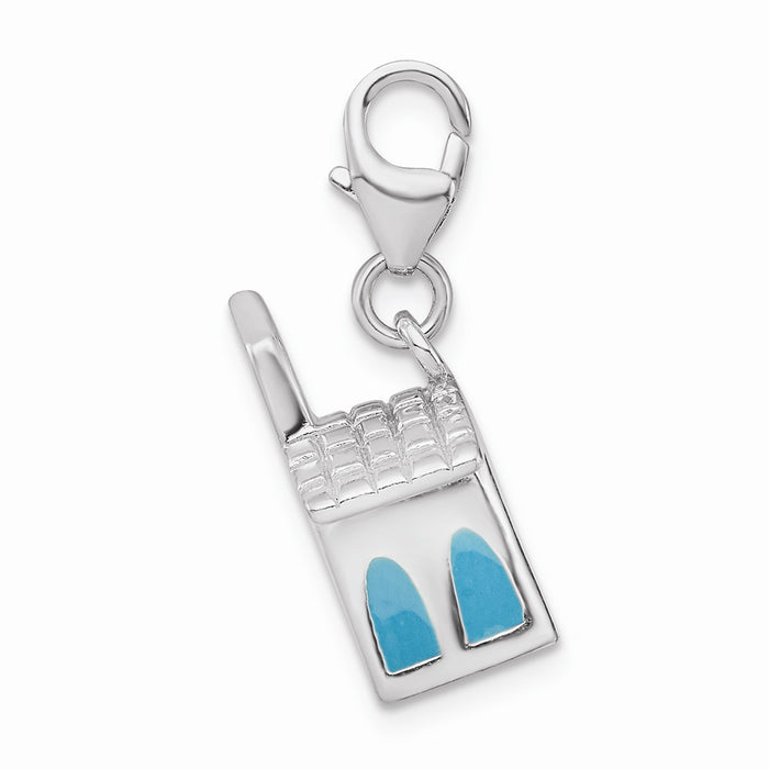 Million Charms 925 Sterling Silver With Rhodium-Plated 3-D Enameled Church With Lobster Clasp Charm