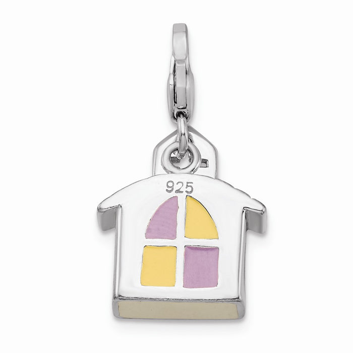 Million Charms 925 Sterling Silver With Rhodium-Plated 3-D Enameled Church With Lobster Clasp Charm