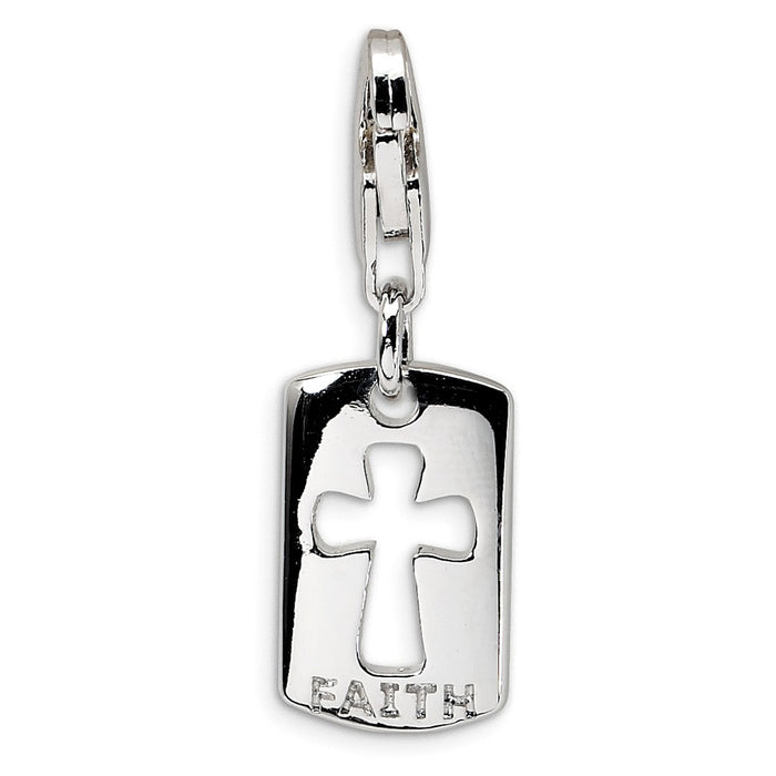 Million Charms 925 Sterling Silver With Rhodium-Plated (Cubic Zirconia) CZ Cut-Out Cross/Faith Clip-On With Lobster Clasp Charm