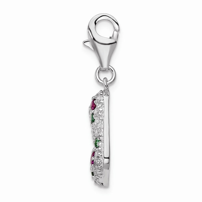 Million Charms 925 Sterling Silver With Rhodium-Plated Multicolor (Cubic Zirconia) CZ Stocking With Lobster Clasp Charm