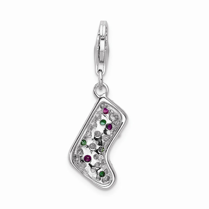 Million Charms 925 Sterling Silver With Rhodium-Plated Multicolor (Cubic Zirconia) CZ Stocking With Lobster Clasp Charm