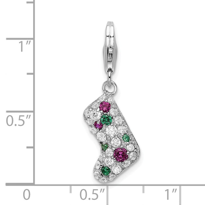 Million Charms 925 Sterling Silver With Rhodium-Plated Multicolor (Cubic Zirconia) CZ Stocking With Lobster Clasp Charm