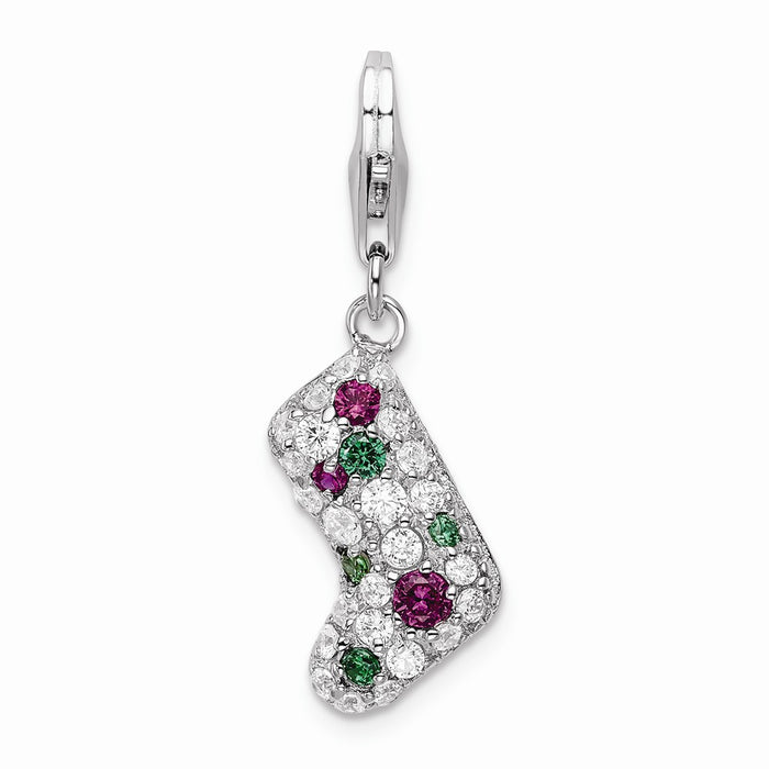 Million Charms 925 Sterling Silver With Rhodium-Plated Multicolor (Cubic Zirconia) CZ Stocking With Lobster Clasp Charm