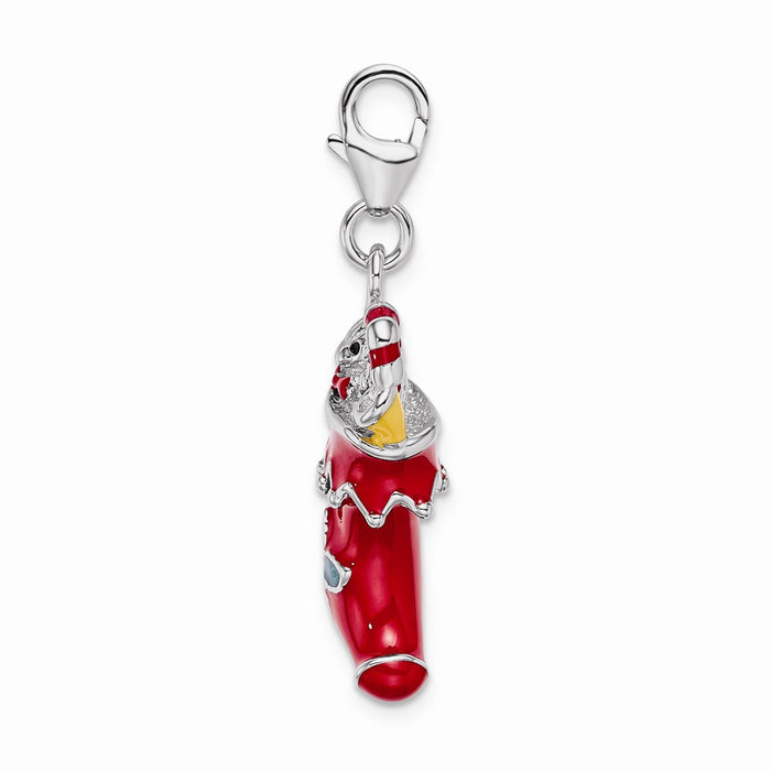 Million Charms 925 Sterling Silver With Rhodium-Plated 3-D Red Enameled Holiday Stocking With Lobster Clasp Charm