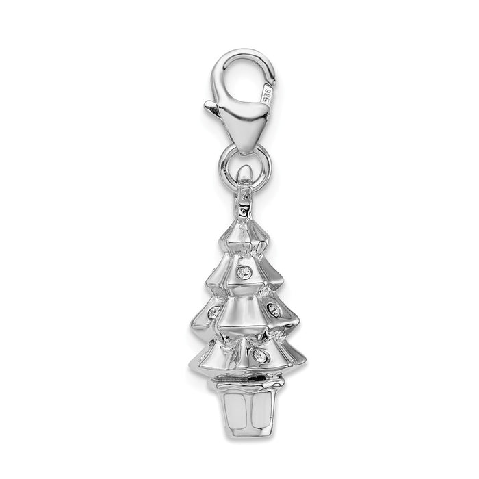 Million Charms 925 Sterling Silver With Rhodium-Plated 3D Swarovski Crystals Christmas Tree With Lobster Clasp Charm