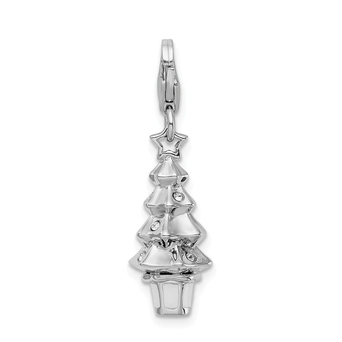 Million Charms 925 Sterling Silver With Rhodium-Plated 3D Swarovski Crystals Christmas Tree With Lobster Clasp Charm