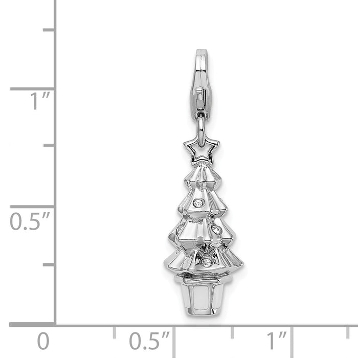 Million Charms 925 Sterling Silver With Rhodium-Plated 3D Swarovski Crystals Christmas Tree With Lobster Clasp Charm