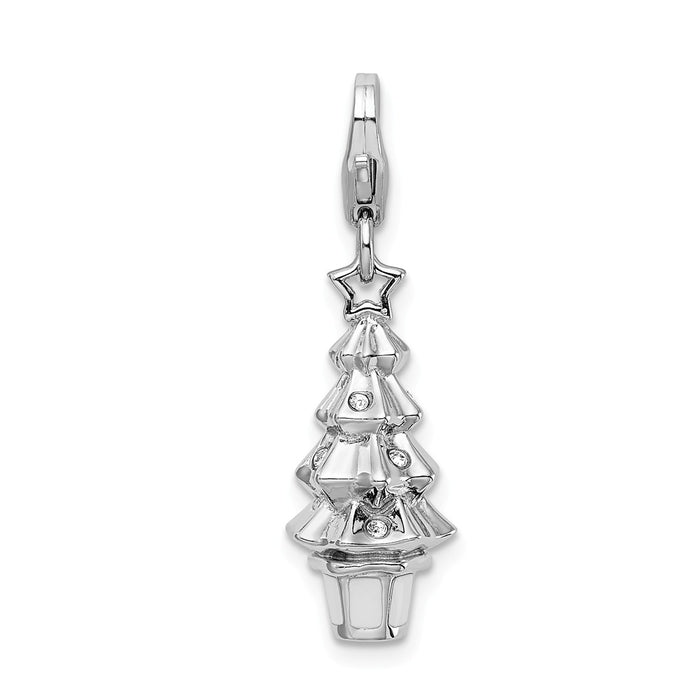 Million Charms 925 Sterling Silver With Rhodium-Plated 3D Swarovski Crystals Christmas Tree With Lobster Clasp Charm