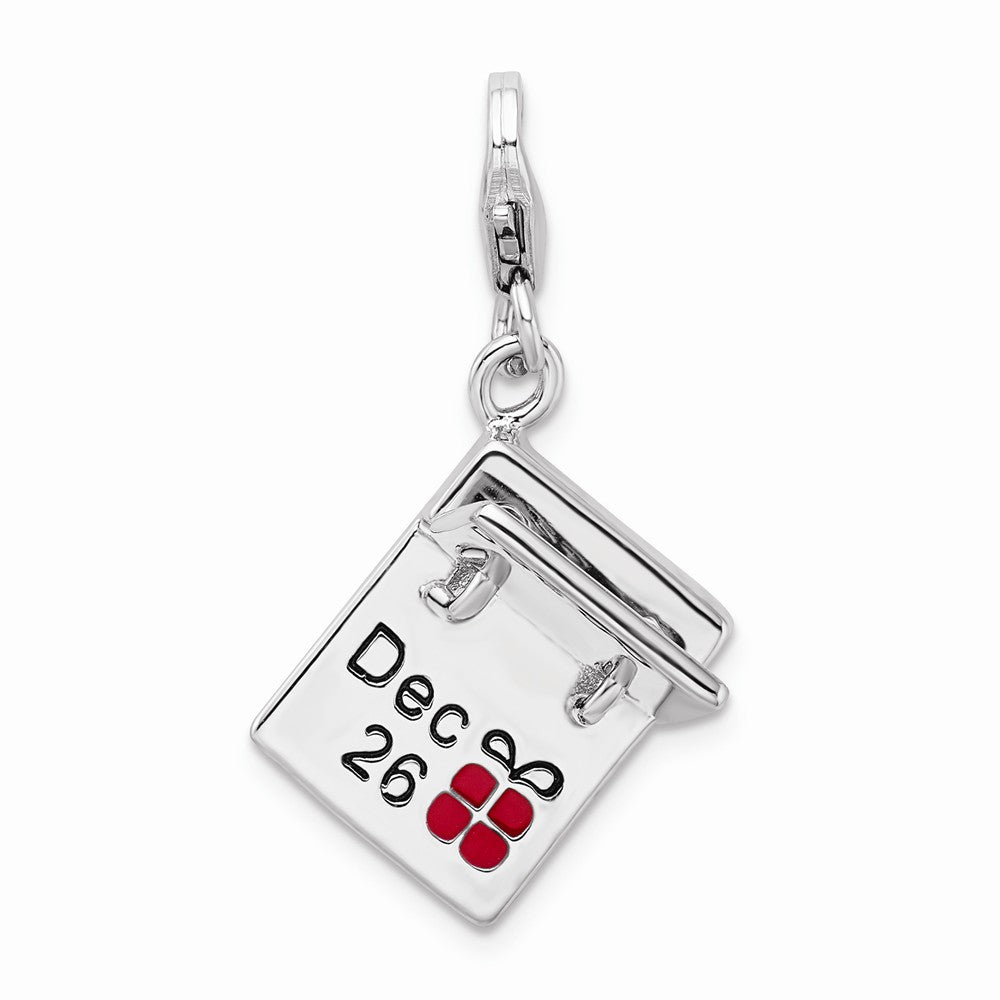 Million Charms 925 Sterling Silver With Rhodium-Plated 3-D Enameled Dec. 25, Dec. 26 With Lobster Clasp Charm
