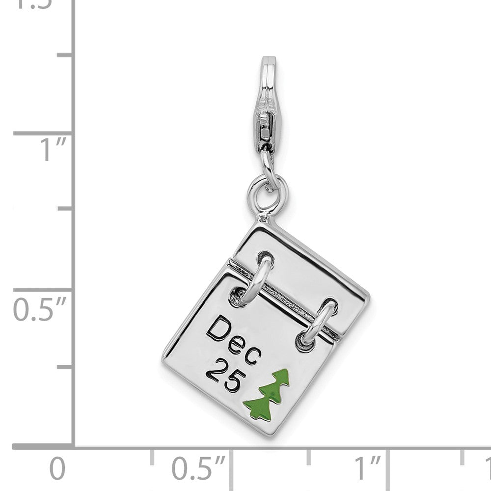 Million Charms 925 Sterling Silver With Rhodium-Plated 3-D Enameled Dec. 25, Dec. 26 With Lobster Clasp Charm