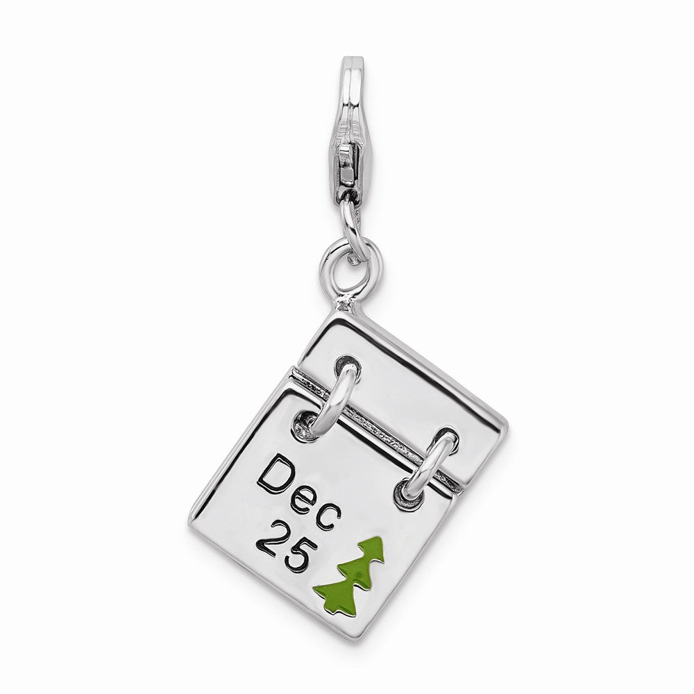 Million Charms 925 Sterling Silver With Rhodium-Plated 3-D Enameled Dec. 25, Dec. 26 With Lobster Clasp Charm