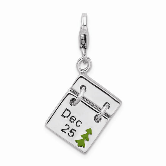 Million Charms 925 Sterling Silver With Rhodium-Plated 3-D Enameled Dec. 25, Dec. 26 With Lobster Clasp Charm