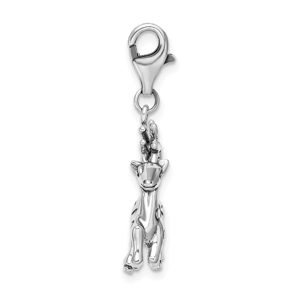 Million Charms 925 Sterling Silver Rhodium-Plated 3-D Polished Reindeer With Lobster Clasp Charm