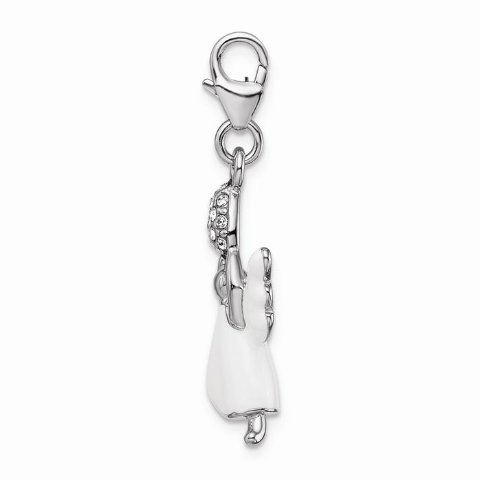 Million Charms 925 Sterling Silver With Rhodium-Plated Enameled Swarovski Crystals Angel With Lobster Clasp Charm