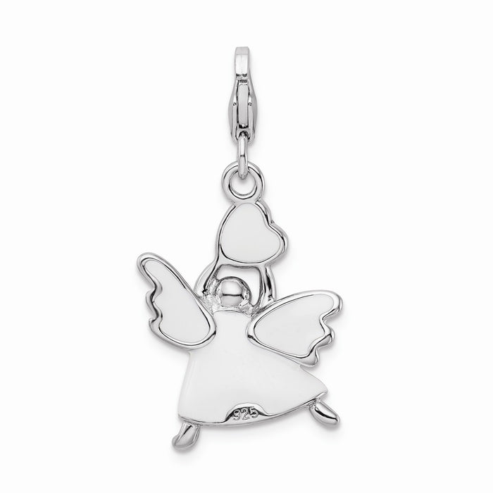 Million Charms 925 Sterling Silver With Rhodium-Plated Enameled Swarovski Crystals Angel With Lobster Clasp Charm