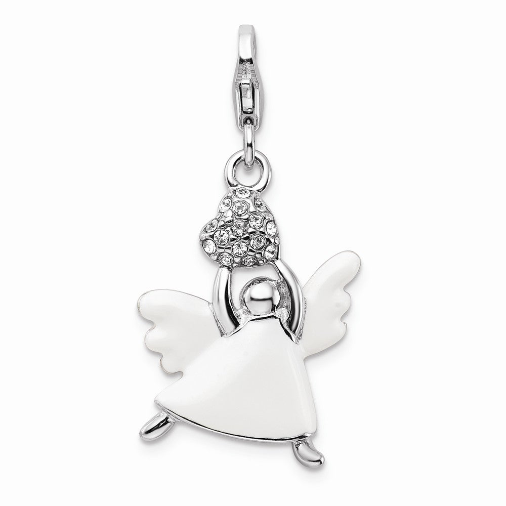 Million Charms 925 Sterling Silver With Rhodium-Plated Enameled Swarovski Crystals Angel With Lobster Clasp Charm