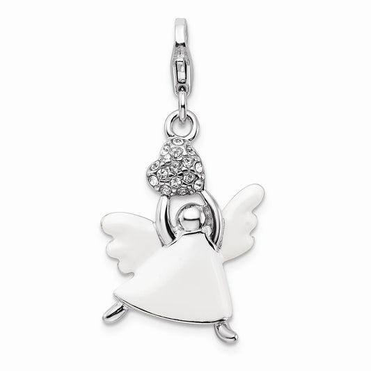 Million Charms 925 Sterling Silver With Rhodium-Plated Enameled Swarovski Crystals Angel With Lobster Clasp Charm