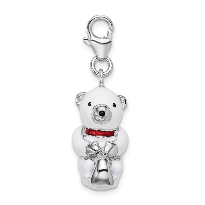 Million Charms 925 Sterling Silver With Rhodium-Plated 3-D Enameled Polar Bear On Sled With Lobster Clasp Charm