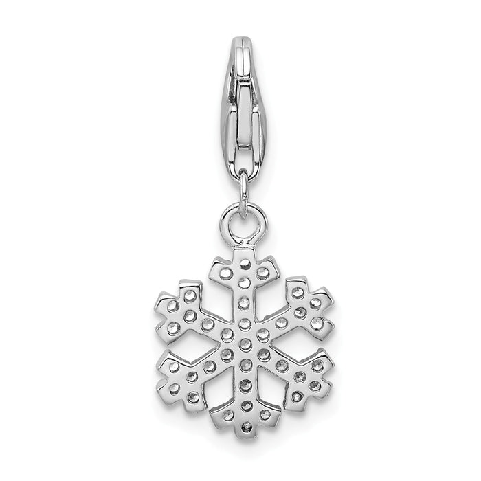 Million Charms 925 Sterling Silver Rhodium-Plated (Cubic Zirconia) CZ Snowflake With Lobster Clasp Charm