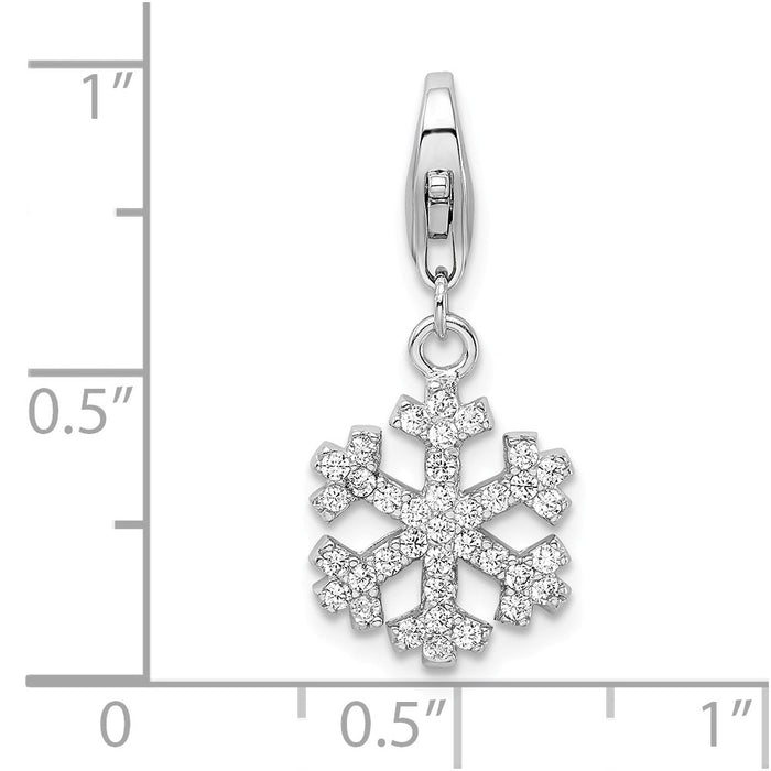 Million Charms 925 Sterling Silver Rhodium-Plated (Cubic Zirconia) CZ Snowflake With Lobster Clasp Charm