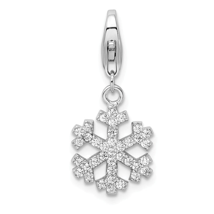 Million Charms 925 Sterling Silver Rhodium-Plated (Cubic Zirconia) CZ Snowflake With Lobster Clasp Charm