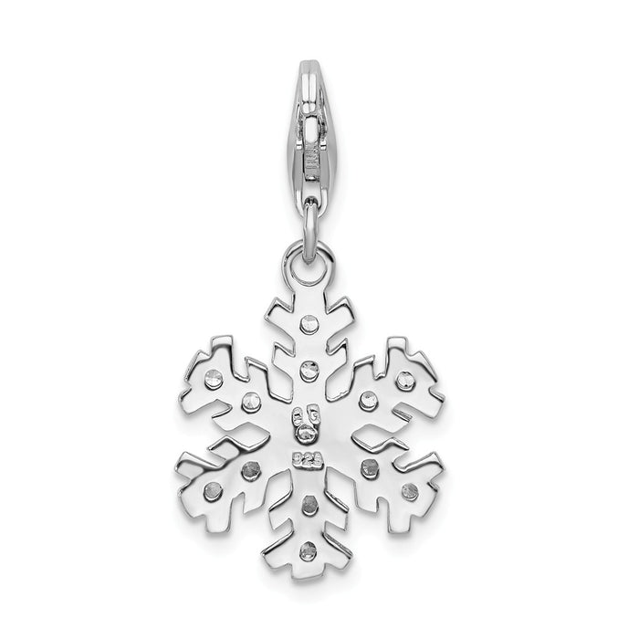 Million Charms 925 Sterling Silver With Rhodium-Plated Glass Stone Snowflake With Lobster Clasp Charm