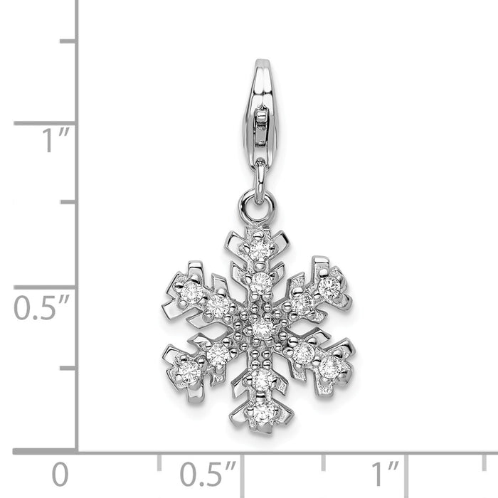 Million Charms 925 Sterling Silver With Rhodium-Plated Glass Stone Snowflake With Lobster Clasp Charm