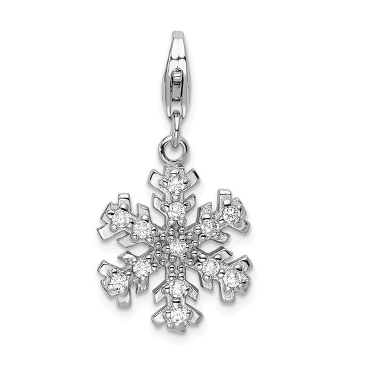Million Charms 925 Sterling Silver With Rhodium-Plated Glass Stone Snowflake With Lobster Clasp Charm