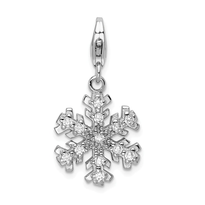 Million Charms 925 Sterling Silver With Rhodium-Plated Glass Stone Snowflake With Lobster Clasp Charm