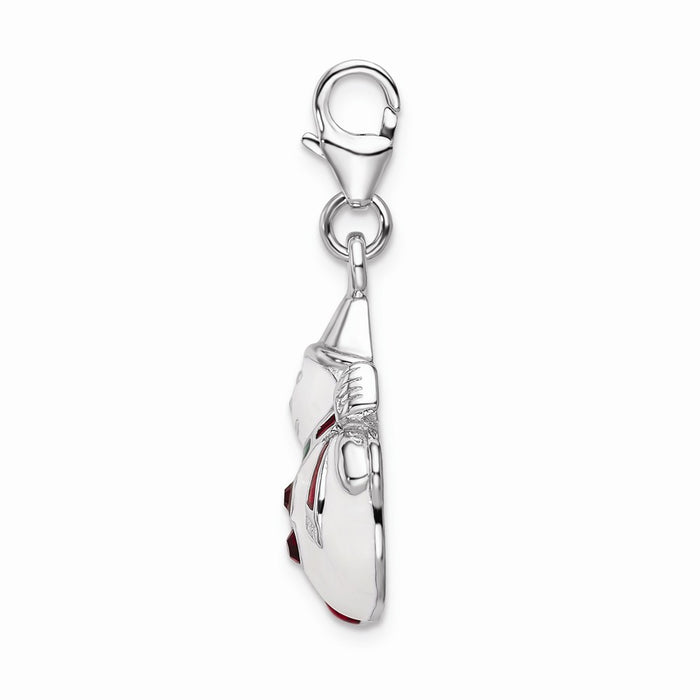 Million Charms 925 Sterling Silver With Rhodium-Plated Enameled Swarovski Crystals Snowman With Lobster Clasp Charm