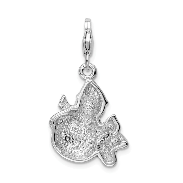 Million Charms 925 Sterling Silver With Rhodium-Plated Enameled Swarovski Crystals Snowman With Lobster Clasp Charm