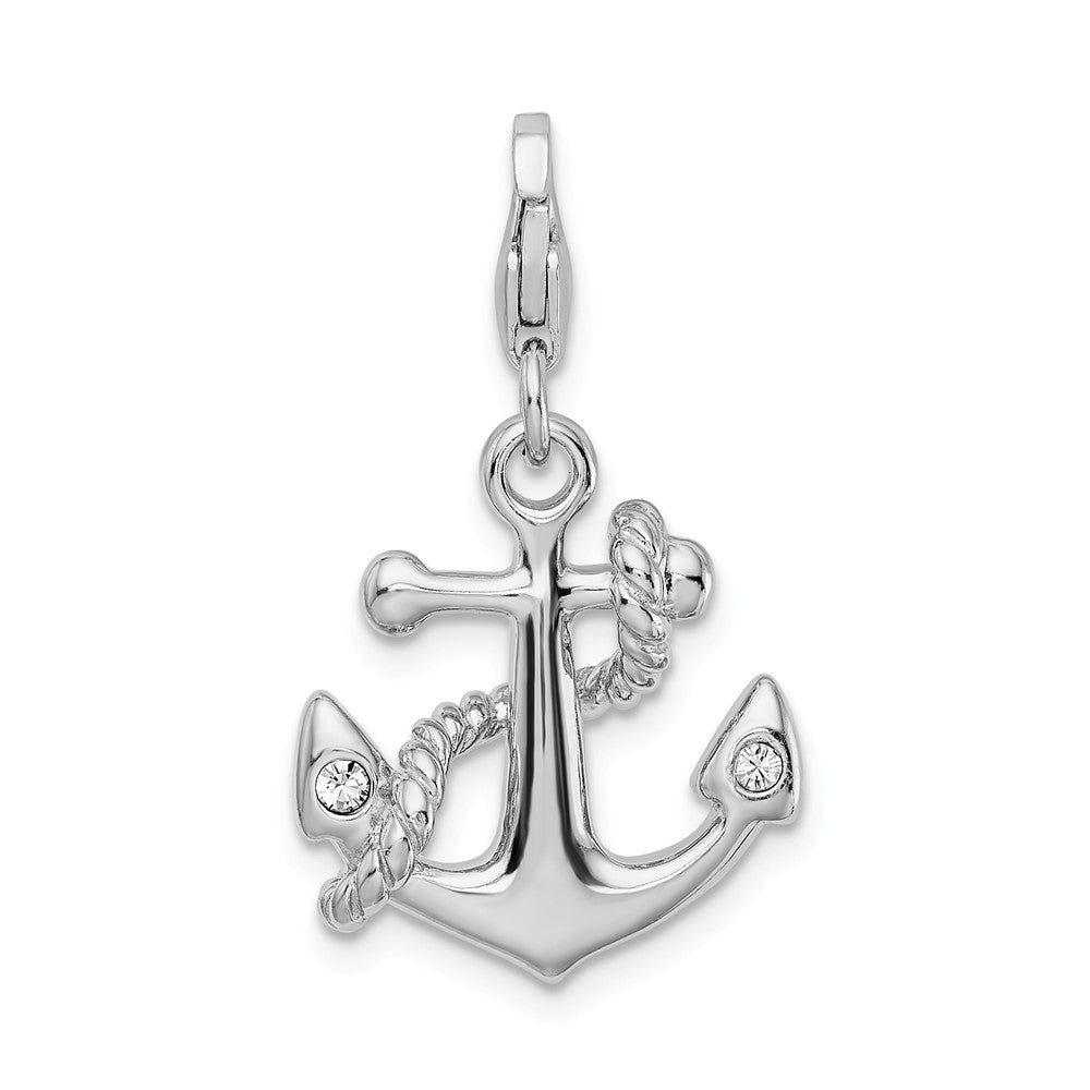 Million Charms 925 Sterling Silver With Rhodium-Plated 3-D Enameled Nautical Anchor With Lobster Clasp Charm