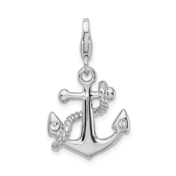 Million Charms 925 Sterling Silver With Rhodium-Plated 3-D Enameled Nautical Anchor With Lobster Clasp Charm