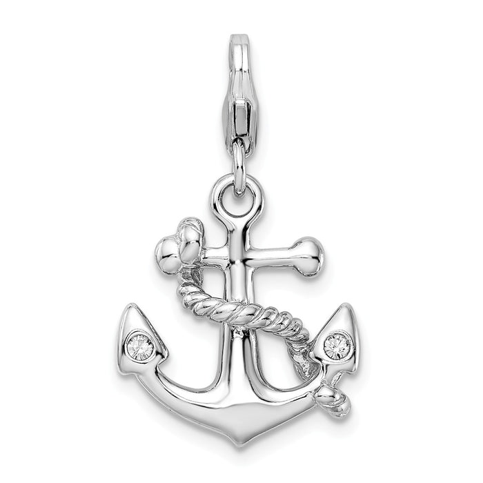 Million Charms 925 Sterling Silver With Rhodium-Plated 3-D Enameled Nautical Anchor With Lobster Clasp Charm