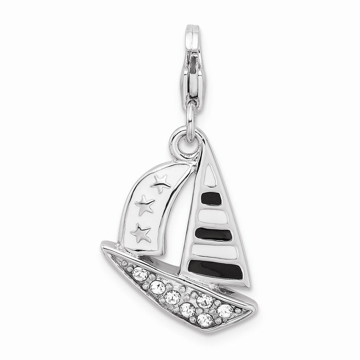 Million Charms 925 Sterling Silver With Rhodium-Plated 3-D Enameled Nautical Sailboat With Lobster Clasp Charm